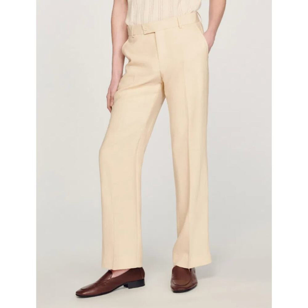 Sandro Paris Linen Viscose Suit Trousers Beige Women’s Size FR 38 / US 6